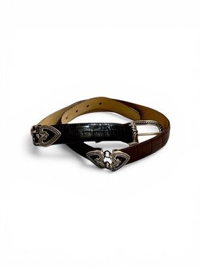 Brighton Vintage Belt Black and Brown Leather with Silver Hearts